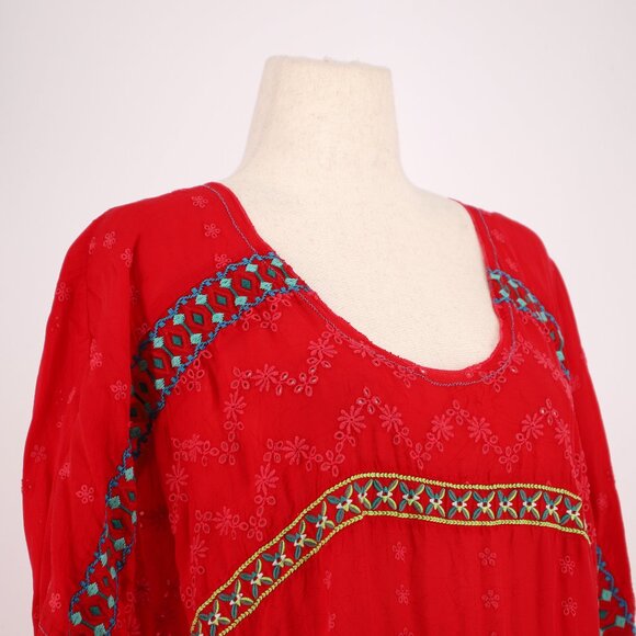 JOHNNY WAS Daisy Eyelet Embroidered Tunic Lightweight Vibrant Red Size XL - Picture 3 of 10